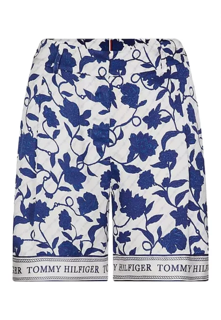 Дамски къси панталони  тъмносини - 100% вискоза - флорални шарки - дължина до коляното -