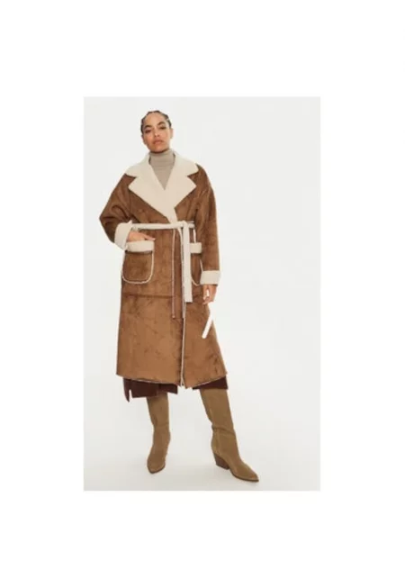 Дамско кожено палто -  304654855 - Полиестер - Кафяв - Кафяв