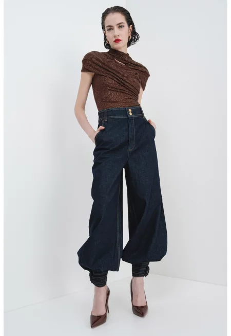 Дънки Harem с висока талия - Ултрамарин синьо