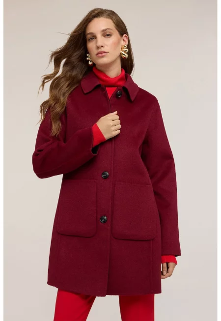 Двулицево палто с вълна - Черен/Тъмночервен