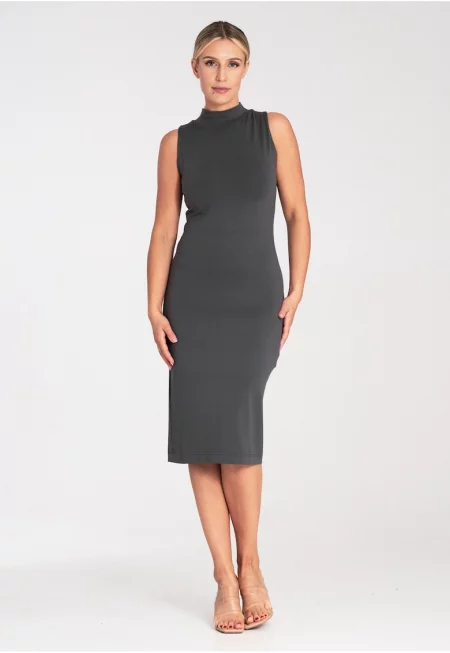 Фигъл вталена рокля - с яка - сива - вискоза