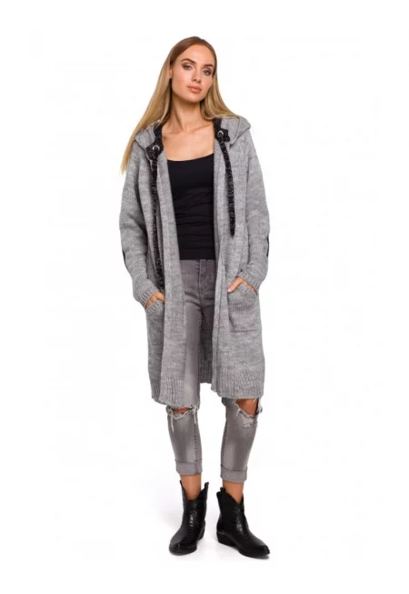 Голяма жилетка с качулка -  акрил/полиамид - сива - един размер
