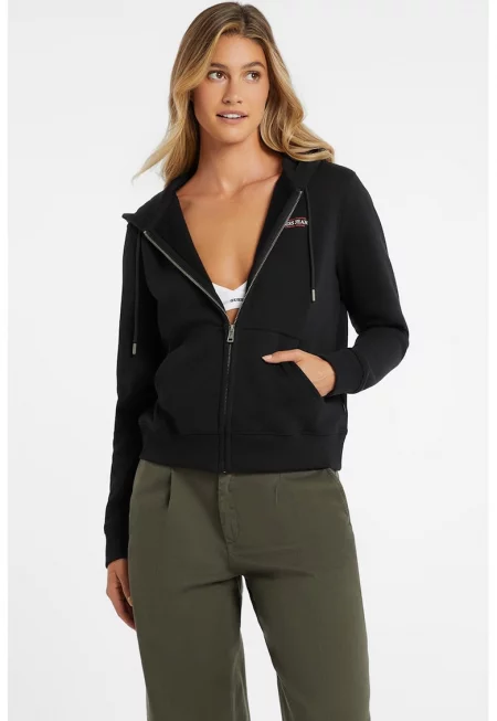 Худи с джобове и цип - Черен -