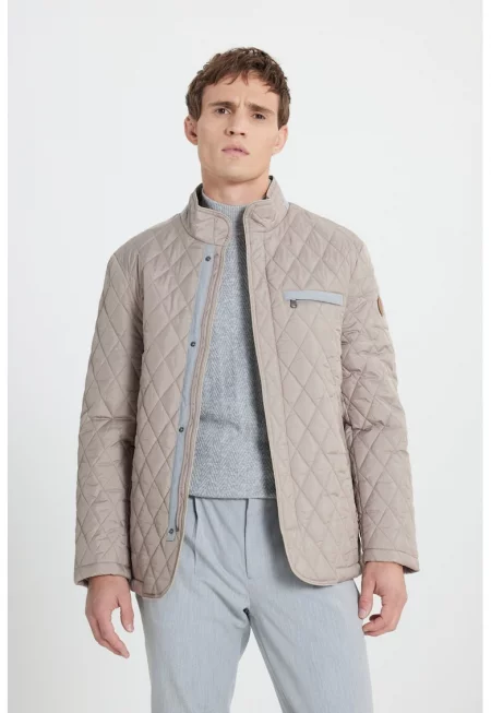 Капитонирано яке с джобове встрани - Сиво-кафяв