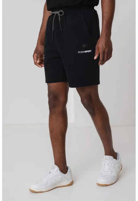 Къс панталон с връзки и лого - Черен