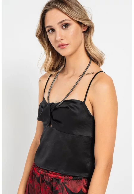 Къс сатиниран топ - Черен