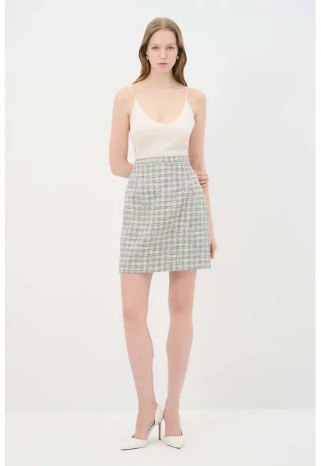 Къса пола от туид - Бледозелен