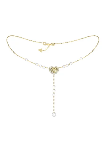 Колие с висулка - перли и кристали - Златист