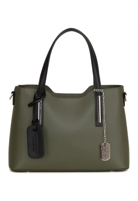 Кожена чанта с дълга дръжка1112 - Тъмно каки