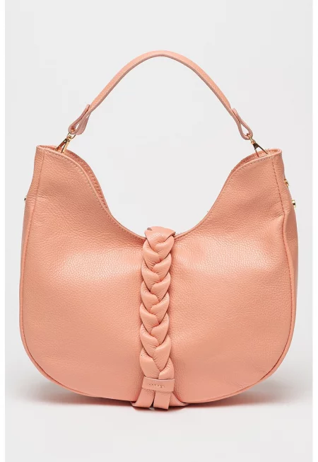 Кожена чанта с релеф - Розова сьомга