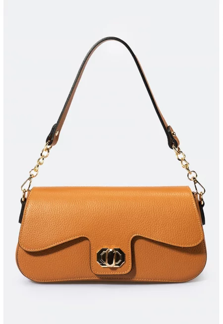 Кожена чанта за рамо - Канелено кафяво