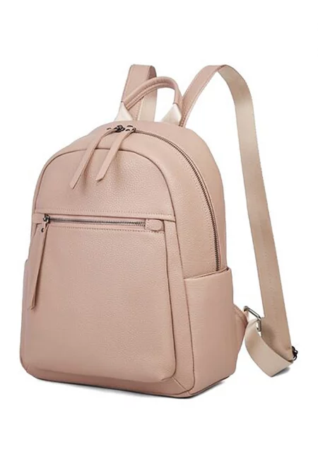 Кожена раница с външен джоб - Светло кафяво