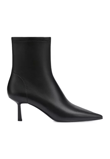 Кожени боти със заострен връх - Черен