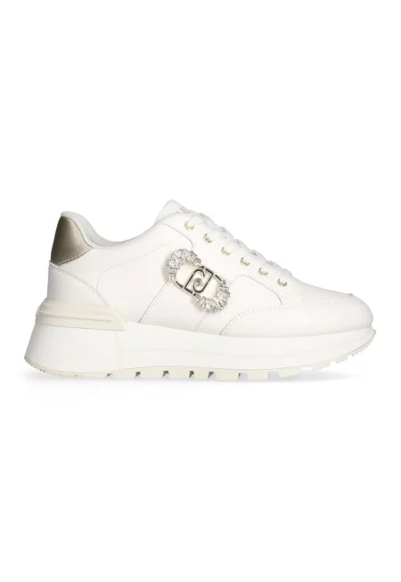 Кожени спортни обувки с декоративни камъни - Златист/Слонова кост