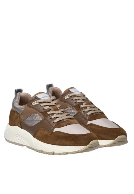 Кожени спортни обувки с мрежести зони - Кафяв/Крем