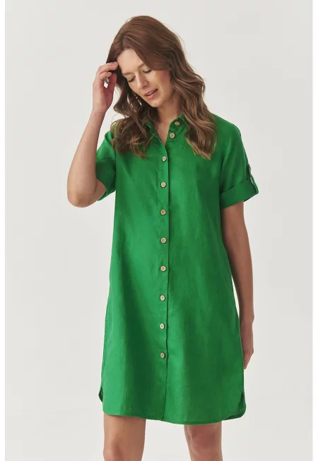 Ленена къса рокля с копчета - Зелен