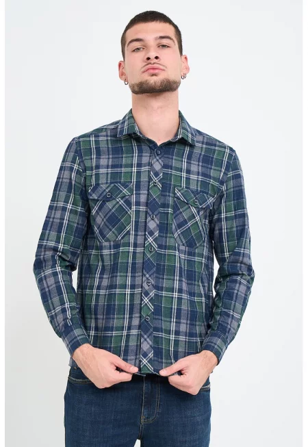 Мъжка риза с джобове  Зелен - Тъмносин/Тъмнозелен