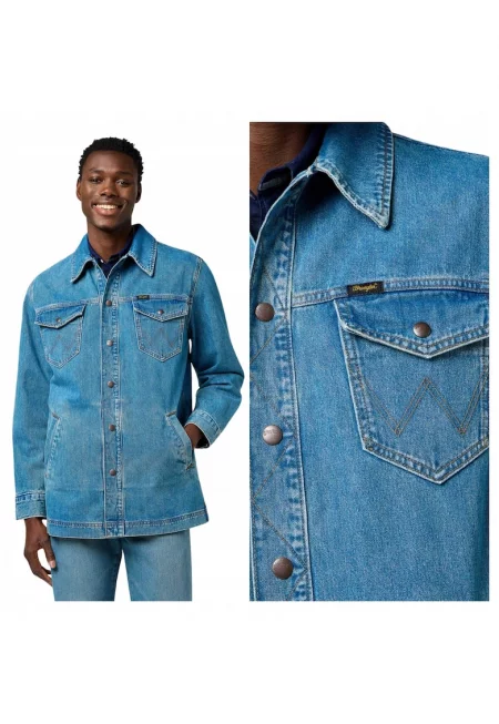 Мъжко яке -  Wrange Jacket - Свободна кройка - Деним дизайн - Без качулка - С копчета - Памук - XL INTL - Син