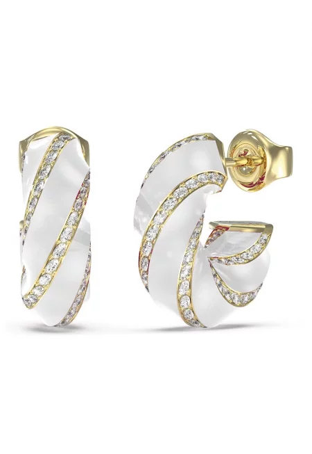 Обецис усукан дизайн и кристали - Бял/Златист