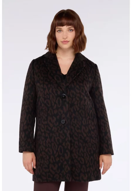 Палто с вълна и принт - Тъмнокафяв/Черен