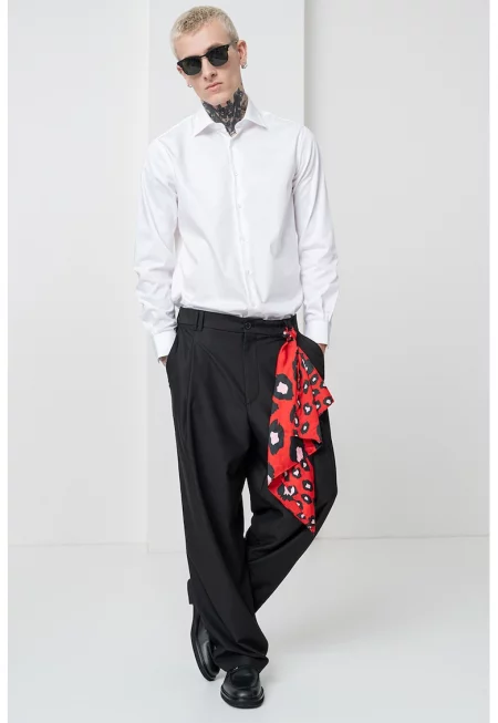 Памучна риза с копчета на маншетите - Бял