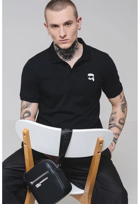 Памучна тениска с лого - Черен