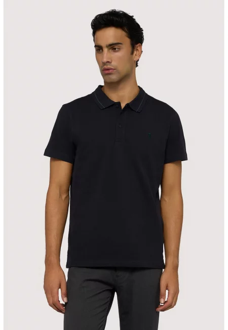 Памучна тениска с яка - Избеляло черно