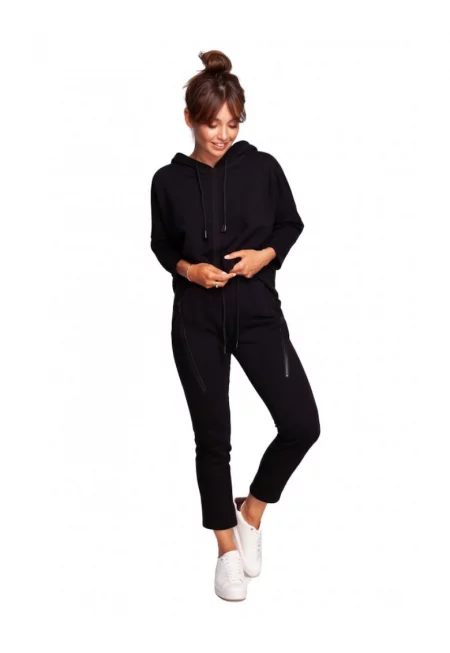 Панталон с декоративни ципове - Памук/Полиестер - Черен