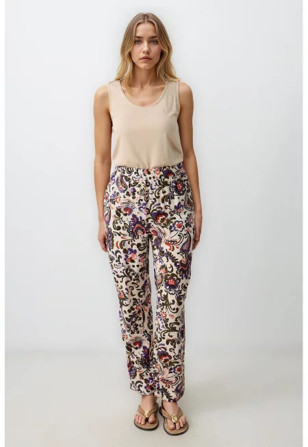 Панталон със стеснен крачол - Виолетов/Керемидено червено/Светло бежово