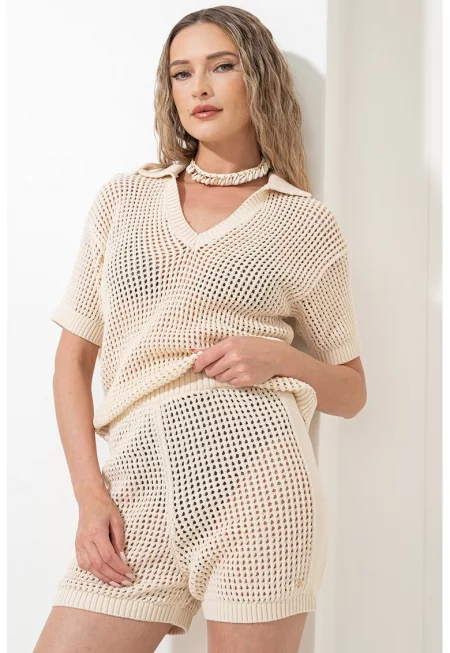 Плажни шорти от кроше - Бежов