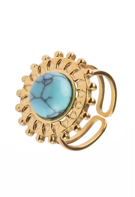 Пръстен от неръждаема стомана с позлата от 18K и камък Turquoise