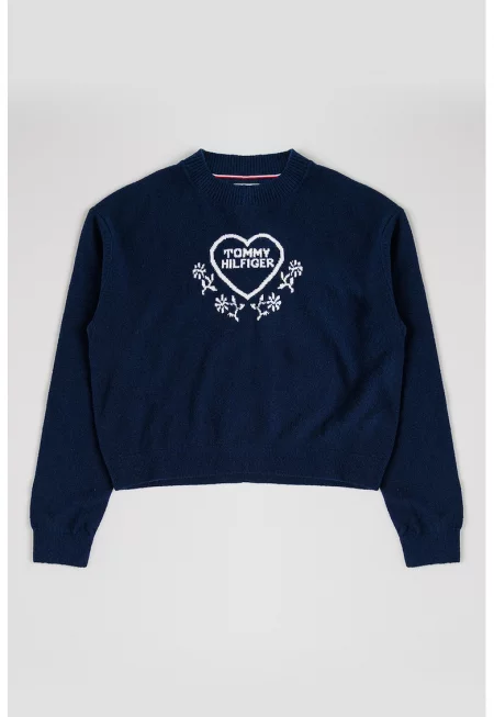 Пуловер с бродирано лого - Тъмносин