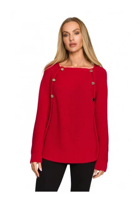 Пуловер с копчета  акрил - найлон - червен -