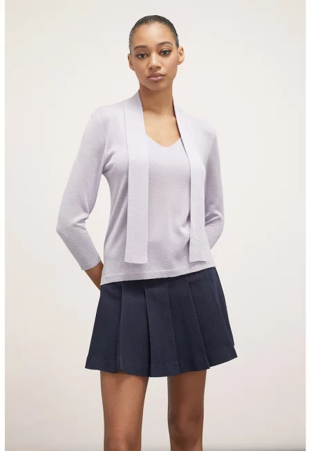 Пуловер с панделка на яката - Лилав