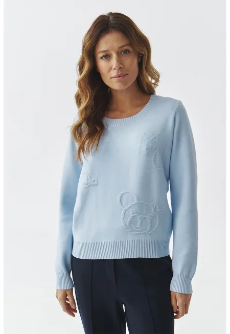 Пуловер с рипсени краища - Пастелносин