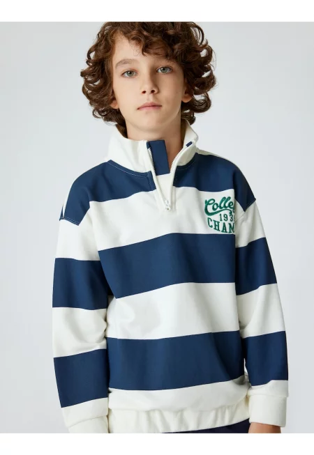 Раиран суитшърт с къс цип - Слонова кост