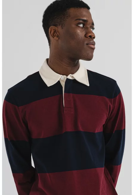 Раирана памучна блуза - Бордо/Ултрамарин синьо