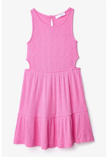 Разкроена рокля с отвори - Розово