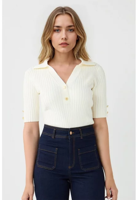 Рипсена слим тениска - Мръснобял