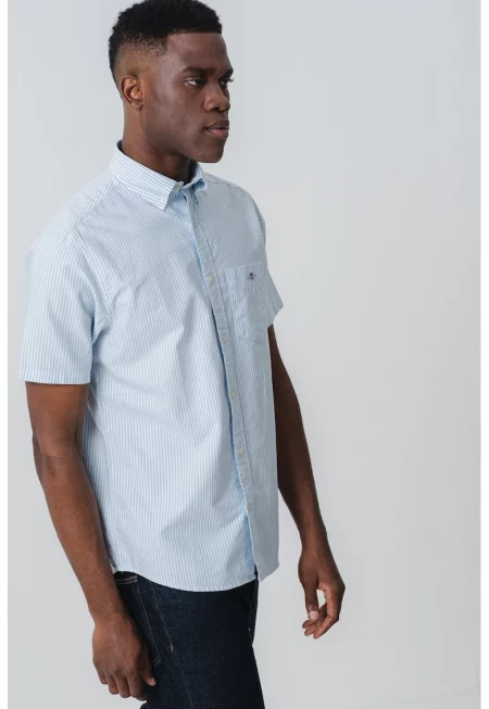 Риза с къси ръкави и лого - Бял/Пастелносин