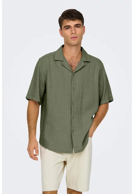 Риза с къси ръкави - Маслинено зелено