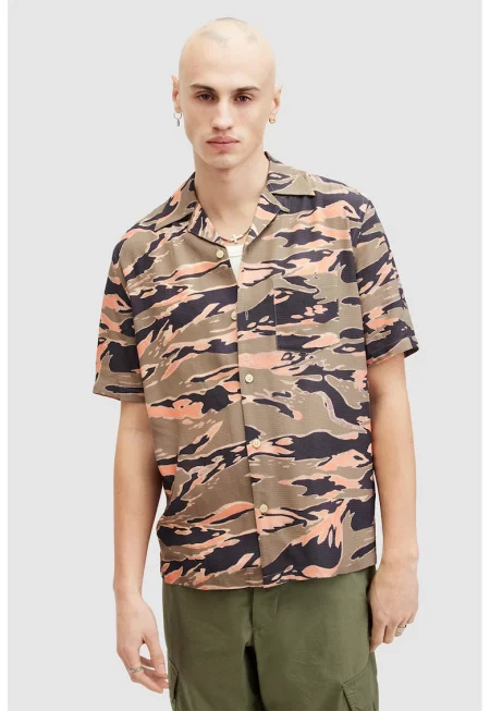 Риза Solar с принт - Черен/Розова сьомга/Каки