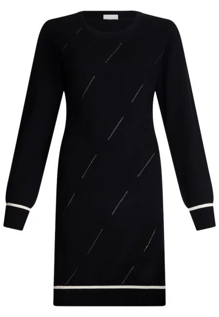 Рокля-пуловер с декоративни камъни - Черен