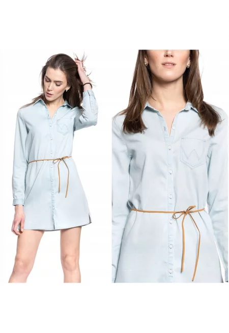 Рокля -  Рокля тип риза - Стандартна кройка - 100% Памук - Закопчаване: Копчета - 1 джоб - XS - Синя - 1 част