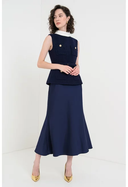 Рокля с вълна с дизайн 2в1 - Тъмносин