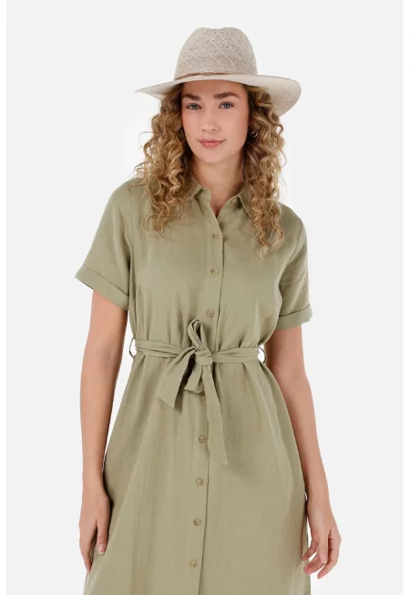 Рокля тип риза с лен и връзка
