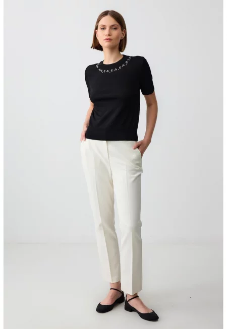 Скъсен официален панталон - Мръснобял