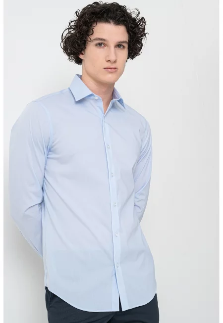 Слим риза с релеф - Светлосин