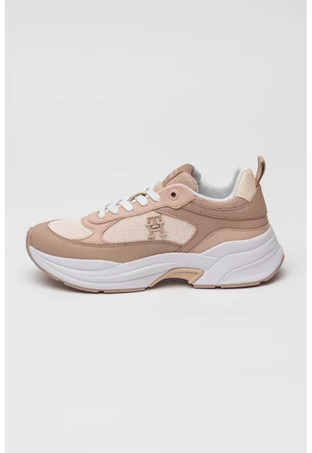 Спортни обувки с кожа и лого - Бежов/Праскова