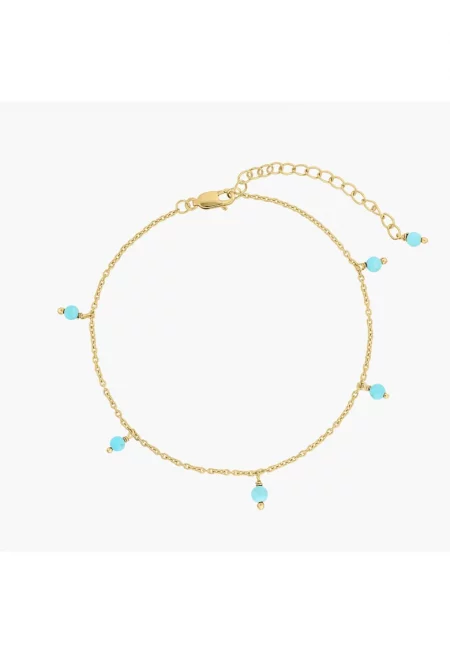 Сребърна гривна за глезен Golden Gem Droplet - Тюркоаз